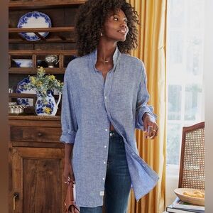 Frank & Eileen Mackenzie Oversized Button-Up in Famous Blue Linen